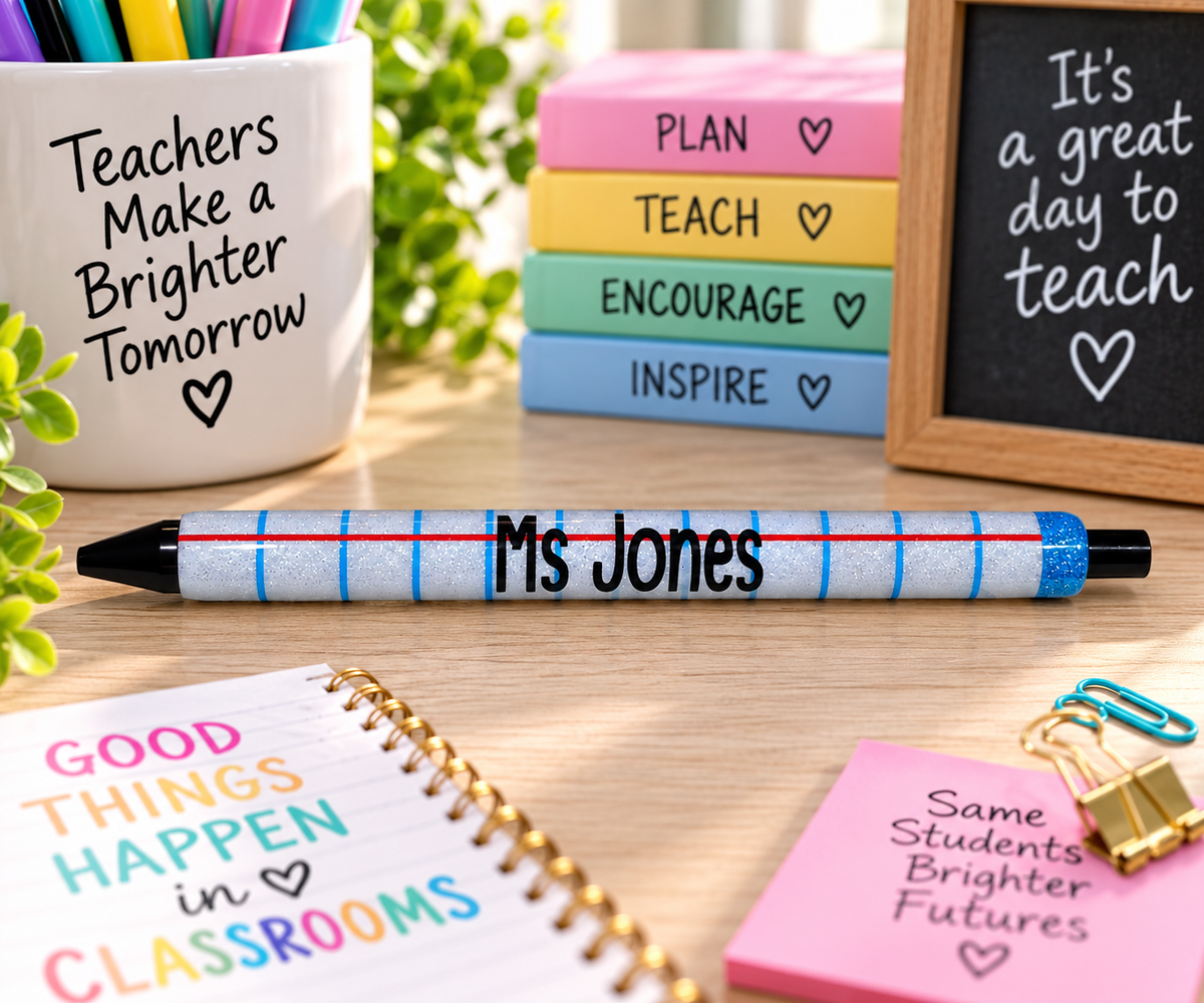 Teacher Glitter Pens - Notebook Paper Inspired