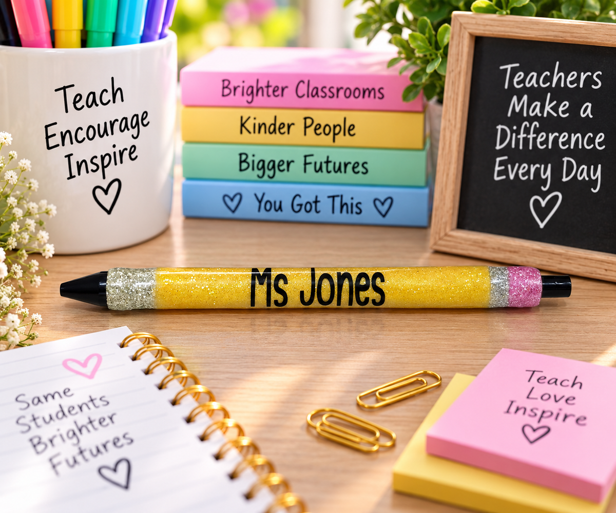 Teacher Glitter Pens - Pencil Inspired