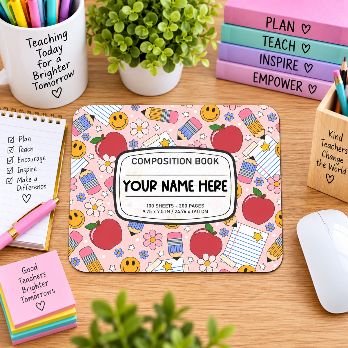 Pink Classroom Doodles Mouse Pad