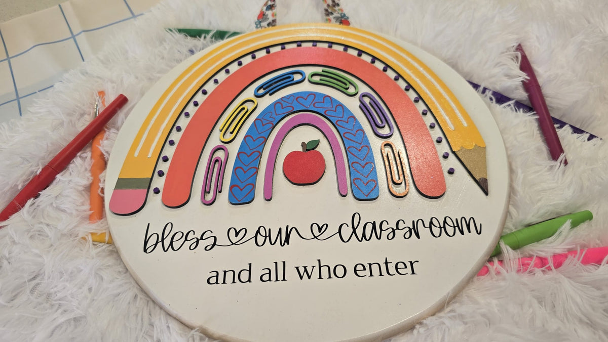 Bless Our Classroom Rainbow Door Sign