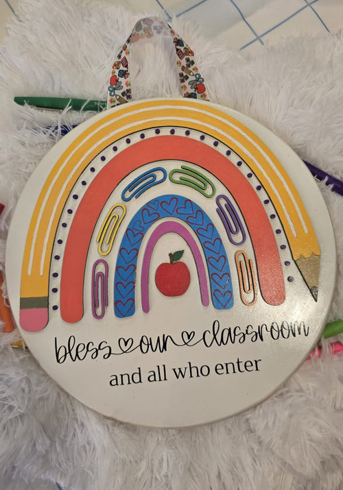 Bless Our Classroom Rainbow Door Sign
